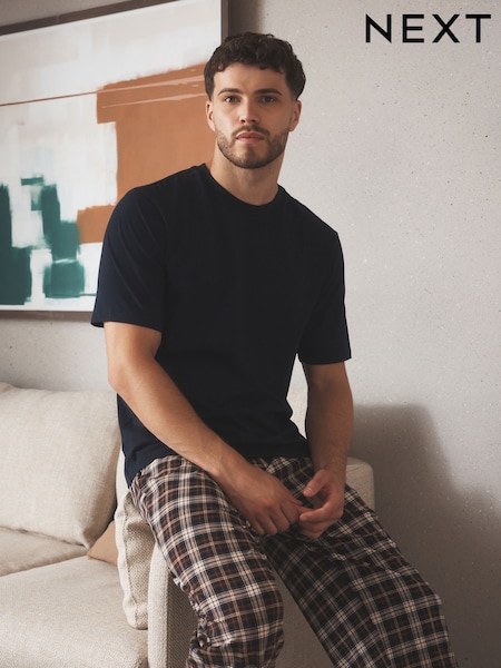 أزرق/بيج فاتح - Regular Jersey Short Sleeve Pyjamas Set 2 Pack
