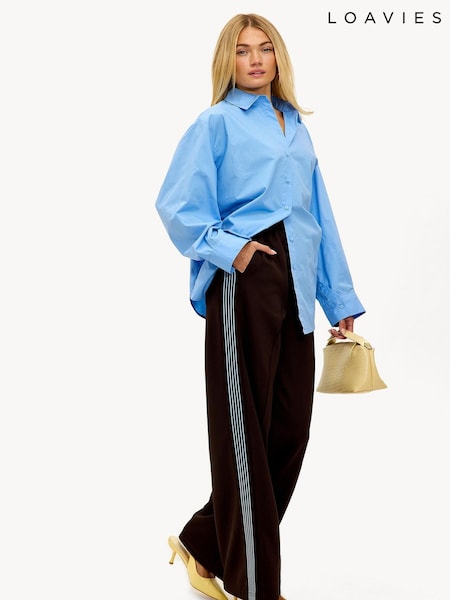 LOAVIES Falling Into Autumn Side Stripe Wide Brown Joggers (G93838) | AED262