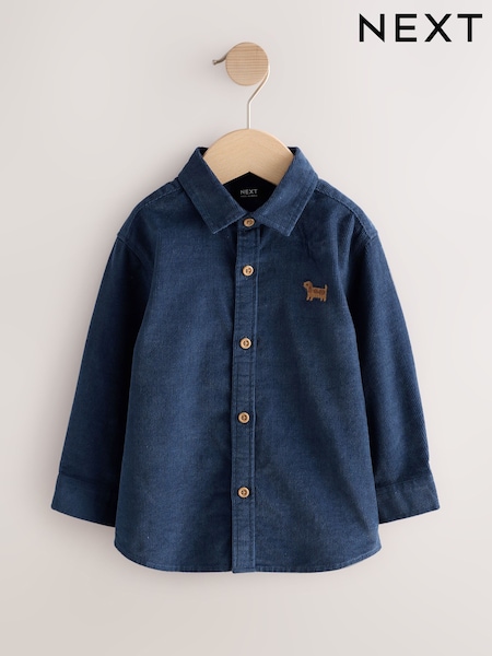 Navy Dog Embroidery - Long Sleeve Cord Shirt (3mths-7yrs)