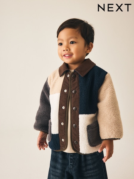 Neutral/Navy Colourblock - Borg Fleece Shacket (3mths-7yrs)