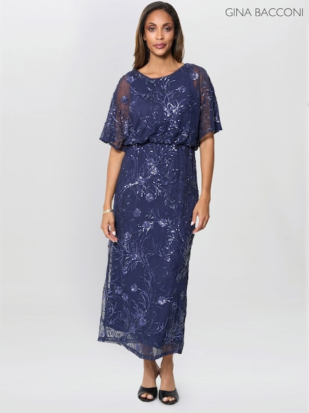 Gina Bacconi Blue Ava Sequin Midi Dress (G94091) | OMR174