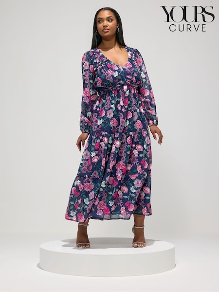 Yours Curve Blue London Boho Long Sleeve Dress (G94109) | $157