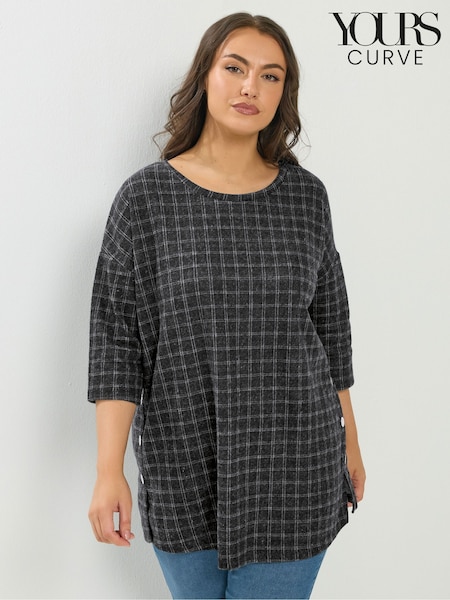 Yours Curve Black Side Button Checked Blouse (G94112) | €38.50