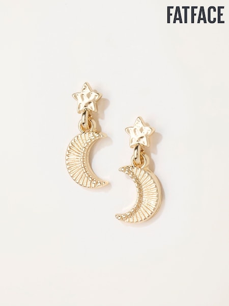 Gold Tone - Fatface Star Moon Earrings