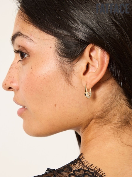 Gold Tone - Fatface Heart Lock Earrings
