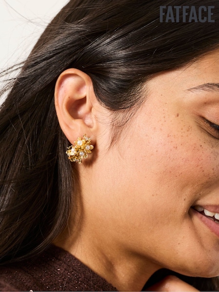Gold Tone - Fatface Cluster Hoop Earrings