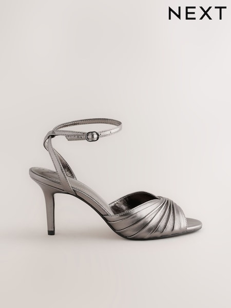 Pewter - Forever Comfort® Leather Ruched Heeled Sandals