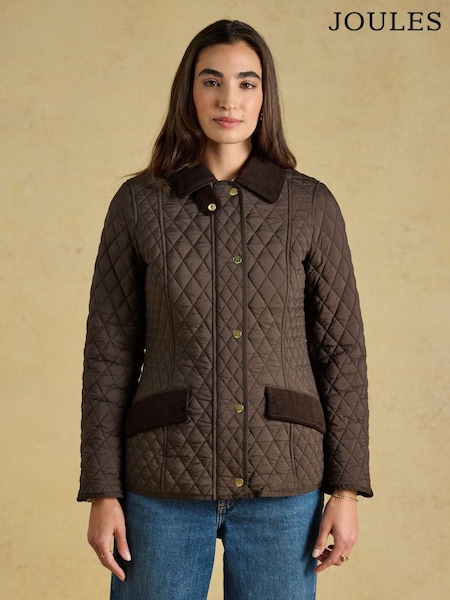 Chocolate Brown - Joules Highclere Showerproof Diamond Quilted Jacket