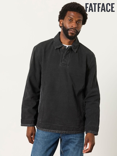 Charcoal Grey - Regular Fatface Button Neck Sweat Top