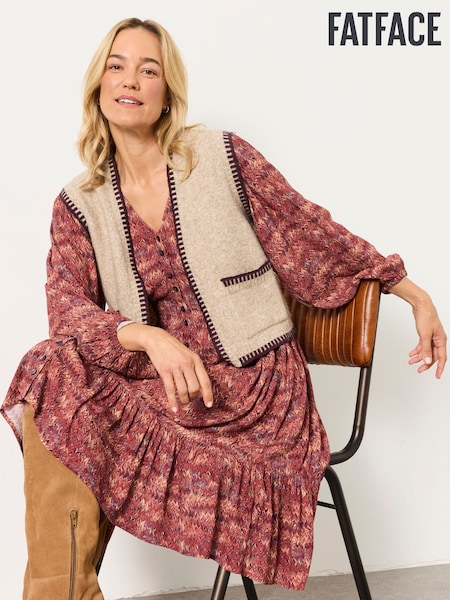 Natur - Fatface Knitted Edge To Edge Sleeveless Cardigan