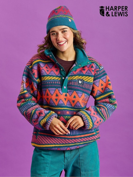 Harper & Lewis Charlie Retro Pattern Popper Neck Sherpa Fleece (G94327) | 4 746 грн