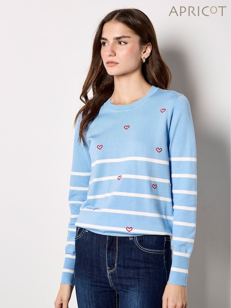 Apricot Blue Stripe Embroidered Hearts Jumper (G94331) | AED254