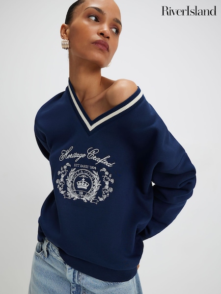 River Island Heritage Crafted Crest Long Sleeve Sweatshirt (G94357) | ‏211‏₪