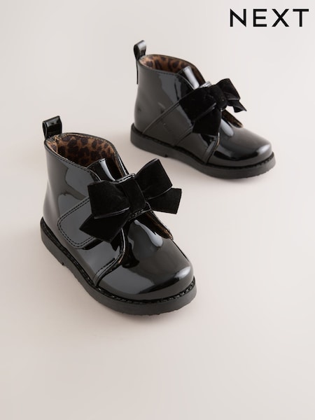 Black - Bow Detail Ankle Boots
