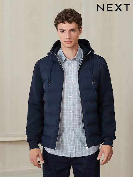 Navy - Regular Quilted Hybrid Hooded Jacket