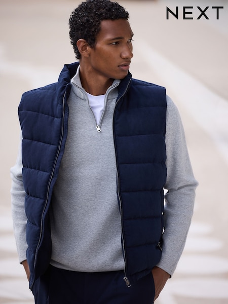Marin - Regular Faux Suede Quilted Padded Gilet