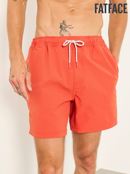Orange - Regular Fatface Seersucker Plain Swim Shorts