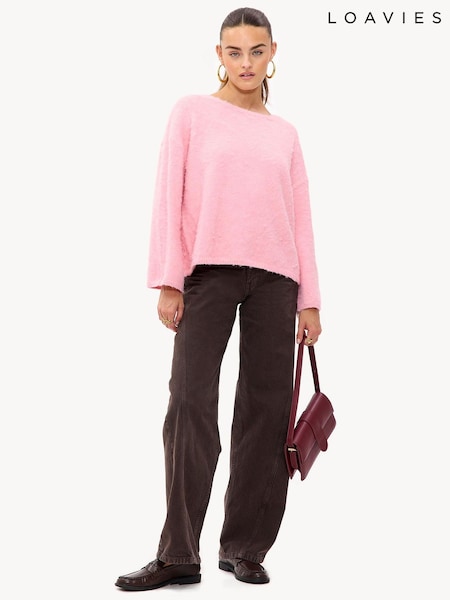 LOAVIES Pink Oversize Drop Shoulder Long Sleeve Jumper (G94605) | 234 QAR