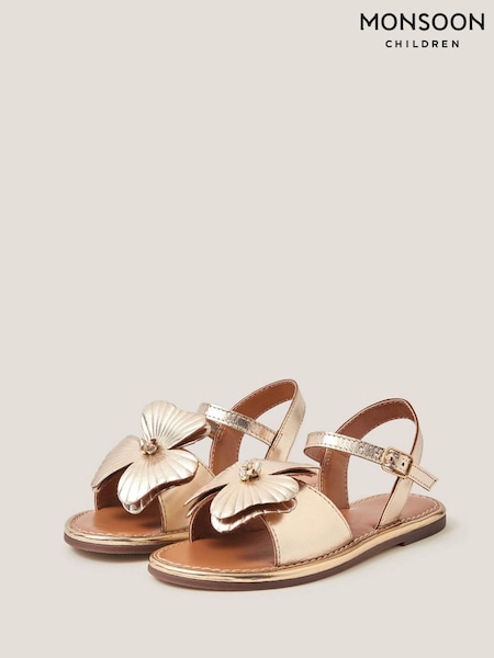 Monsoon Gold Flower Metallic Leather Sandals (G94619) | $60 - $70