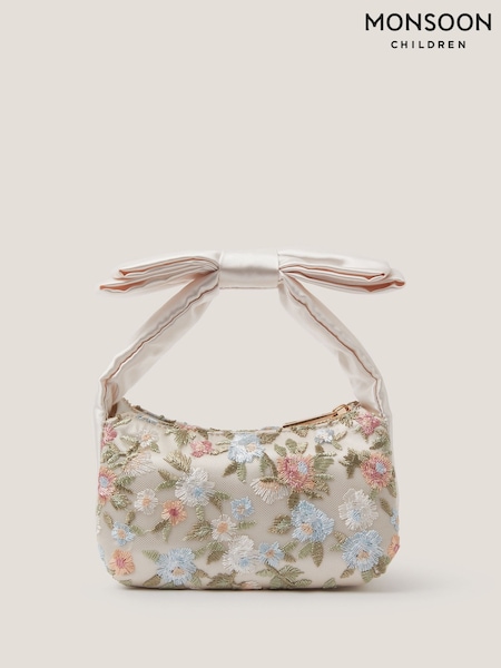 Monsoon Cream Floral Embroidered Bow Strap Bag (G94628) | AED114