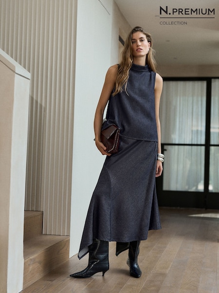 Indigo Blue - N.premium Asymmetric Lightweight Denim Skirt