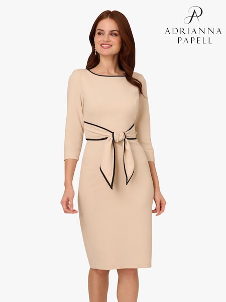 Adrianna Papell Natural Tipped Crepe Tie Dress (G94703) | AED809