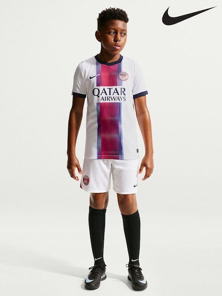 Άσπρο - Nike Paris Saint-germain Youth Dri-fit Short-sleeve Away Stadium Football Jersey