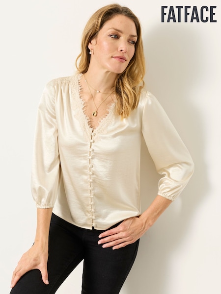 Ivory - Fatface Lace Trim Blouse