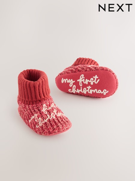 Red My First Christmas - Baby Sock Top Boot Shoes (0-18mths)