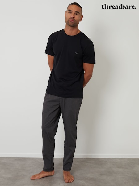 Threadbare Black Stripe Pyjama T-Shirt & Bottoms Set (G95037) | $55
