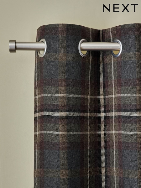 Heritage Brushed Check Eyelet Curtains