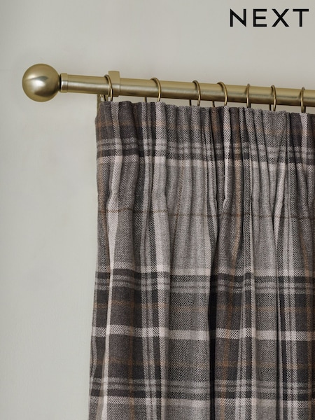Brushed Check Pencil Pleat Lined Curtains
