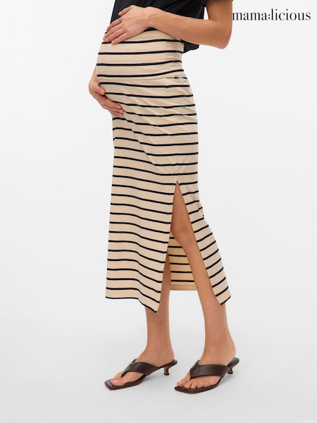 Mamalicious Cream Maternity Stripe Maxi Skirt (G95331) | AED151