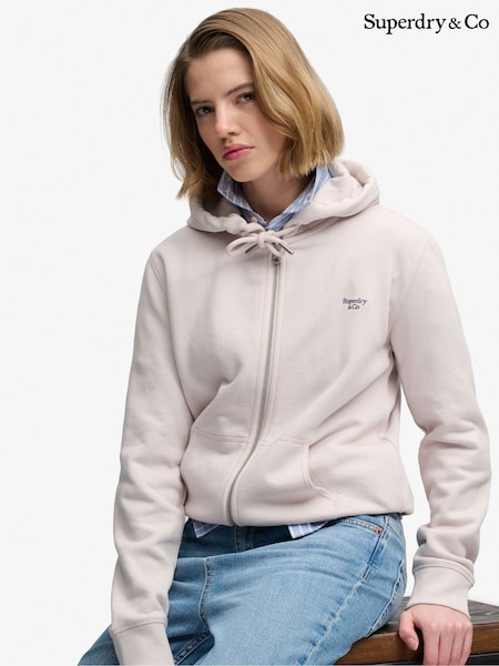 Grey - Superdry Signature Emb Zip Hoodie