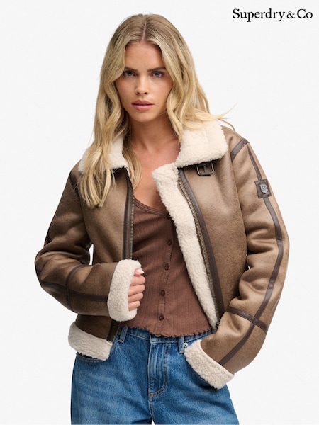 Dark Brown - Superdry Faux Shearling Jacket
