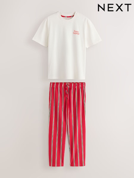 Red/White - Trouser Set Happy Holidays Stripe Family Matching Christmas Pyjamas Set
