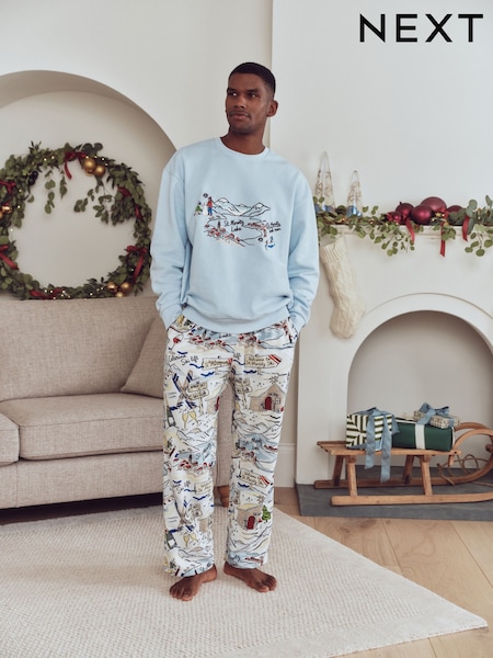 Ski Print Blue - Regular Family Matching Christmas Pyjamas Set