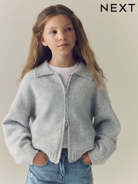 Grey - Knitted Zip Jacket (3-16yrs)