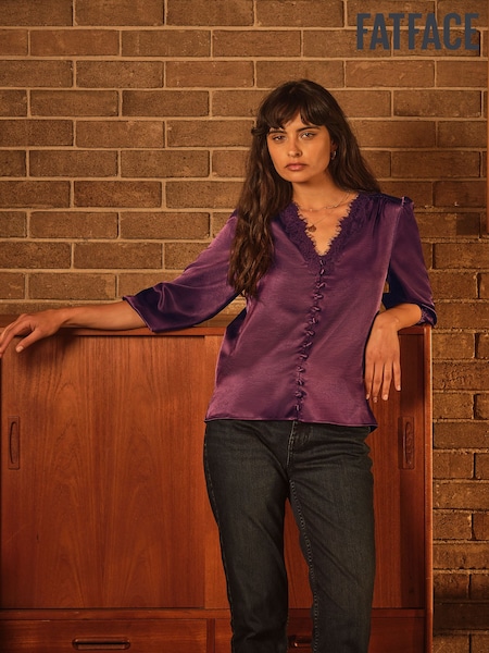 Wine - Fatface Lace Trim Blouse