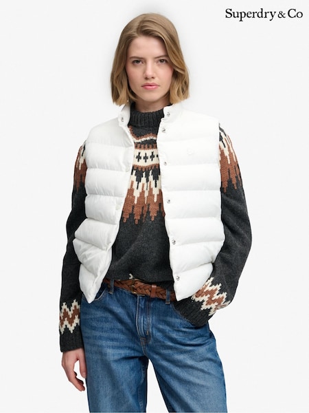 White - Superdry Entry Padded Snap Gilet