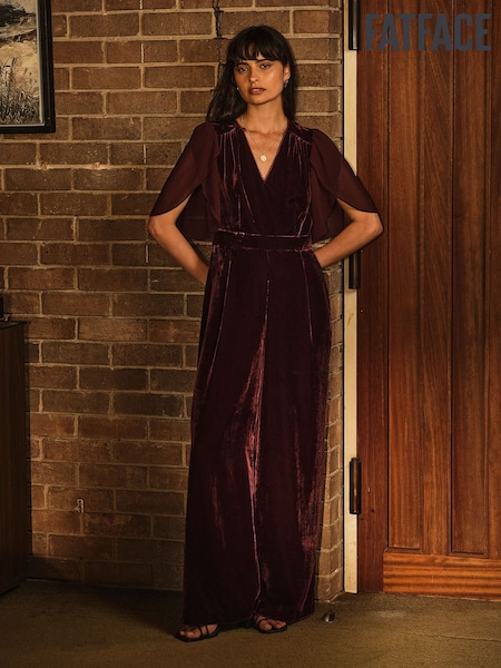 Wine - Fatface Opal Velvet Jumpsuit
