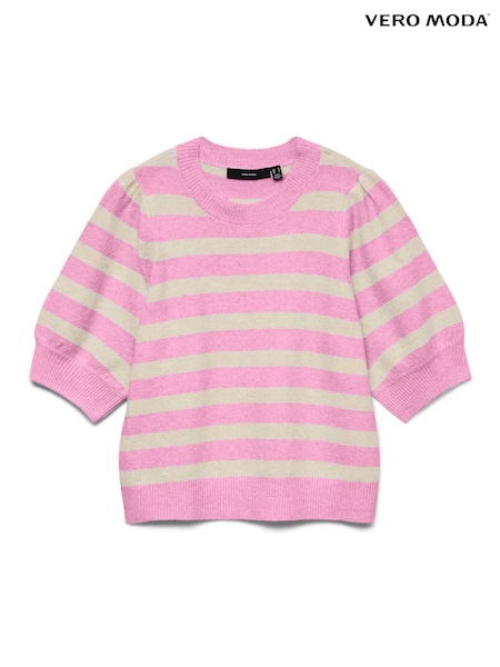 VERO MODA Pink Round Neck Puff Sleeve Knitted Jumper (G95595) | AED140