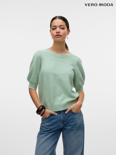 VERO MODA Green Round Neck Puff Sleeve Knitted Jumper (G95598) | AED140