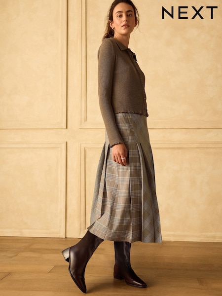 Neutral - Check Midi Kilt Skirt