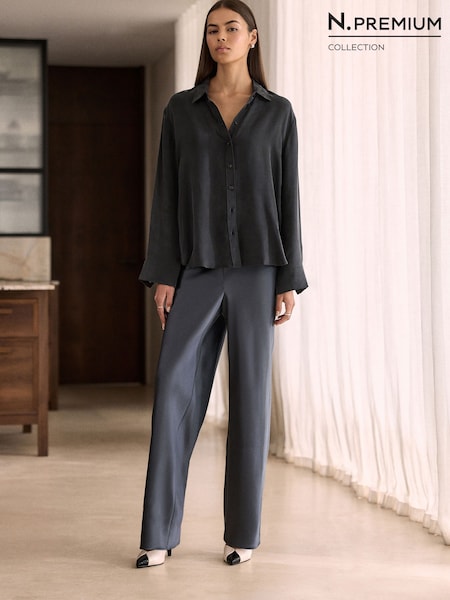 Grey - N. Premium Satin Wide Leg Trousers