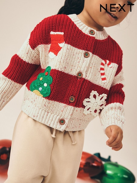 Holly Jolly bestickt - Weihnachts-Strickjacke (3M.–7J.)