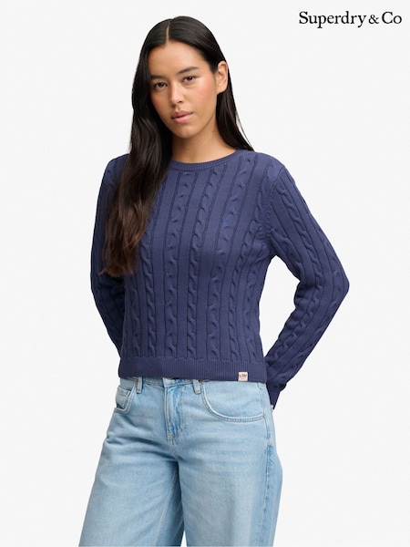 Blue - Superdry Essentials Cable Jumper