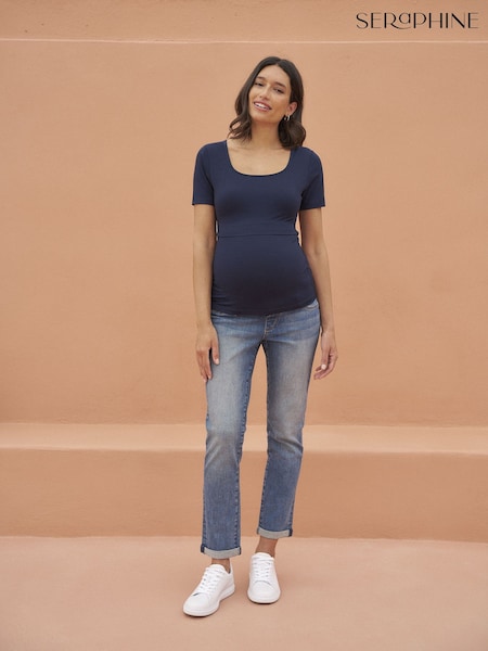Black/Navy - Seraphine Maternity & Nursing Short Sleeve Jersey Tops 2 Pack