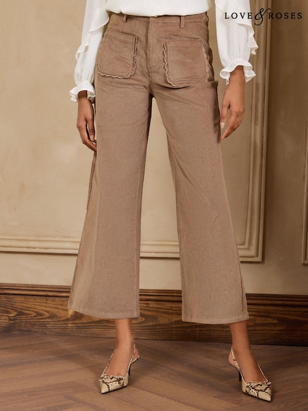 Marrón moca - Love & Roses Wide Leg Cropped Corduroy Trousers