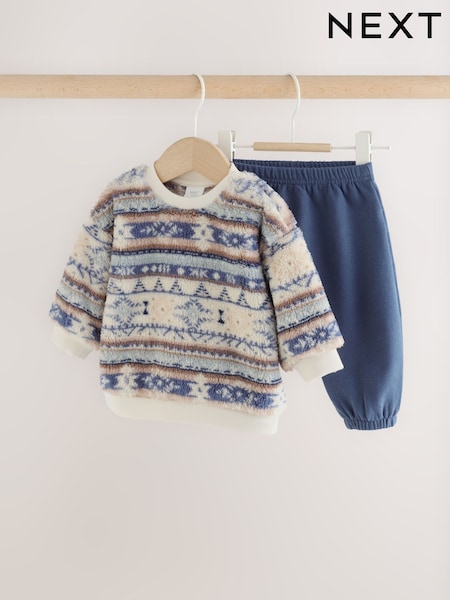 Синий с узором фер-айл - Fleece Top And Joggers Baby Set (0mths-2yrs)